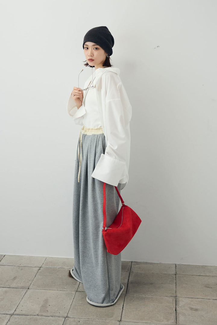 [予約/SET]カップ付きアメスリタンク+ビッグカフスオーバーサイズシャツ+ダブルウエストスウェットパンツ(3set)