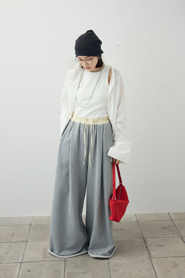 [予約/SET]ビッグカフスオーバーサイズシャツ+ダブルウエストスウェットパンツ(2set)