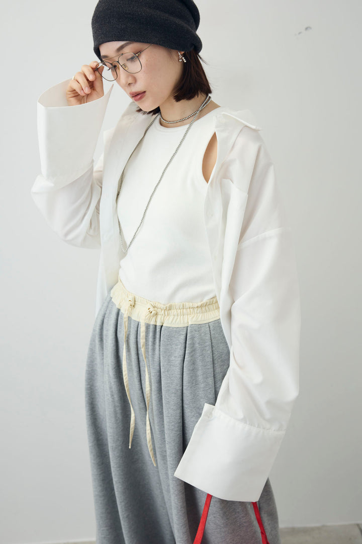 [予約/SET]カップ付きアメスリタンク+ビッグカフスオーバーサイズシャツ+チェックストレートスカート(3set)