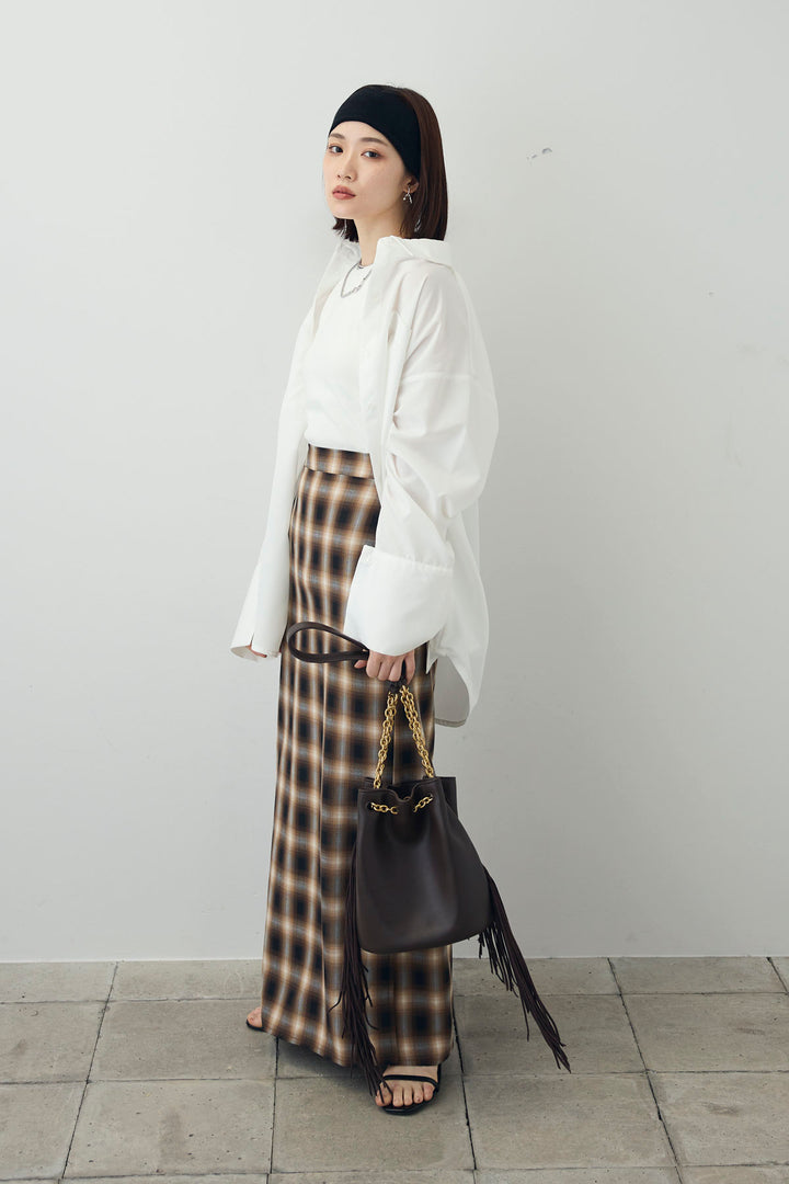 [予約/SET]カップ付きアメスリタンク+ビッグカフスオーバーサイズシャツ+チェックストレートスカート(3set)