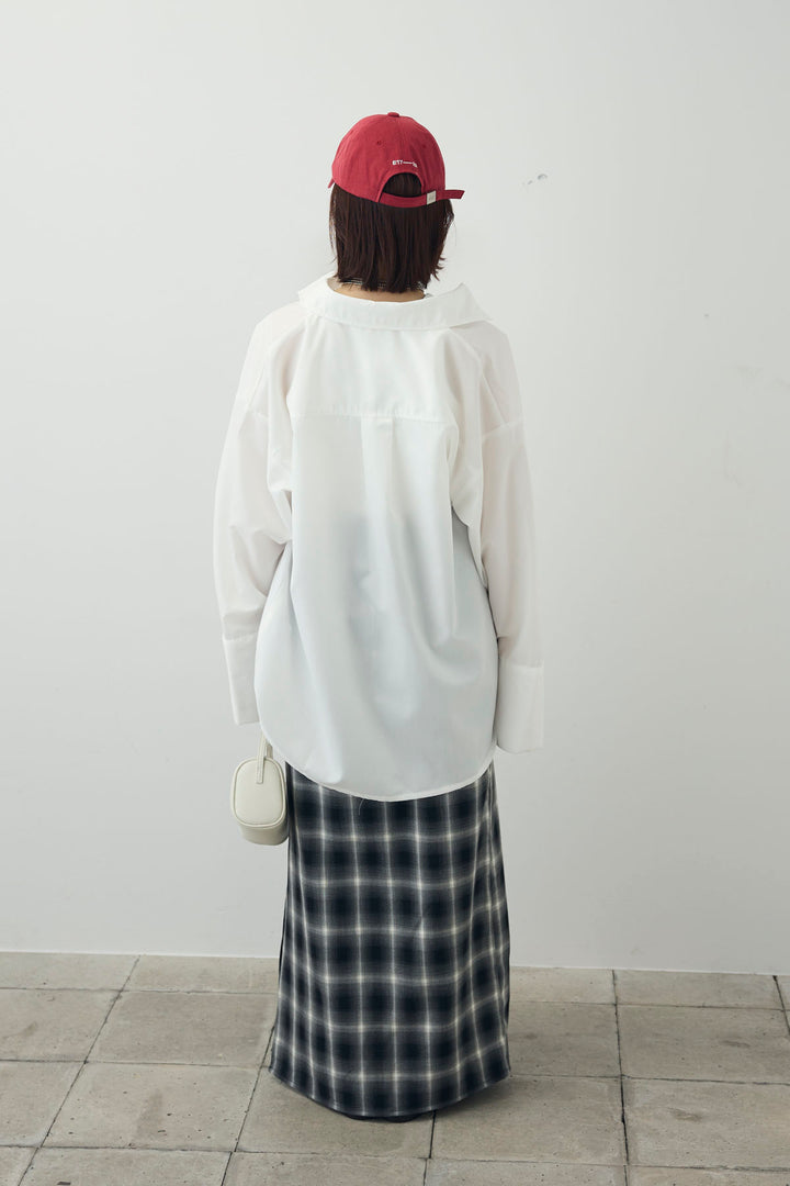 [予約/SET]カップ付きアメスリタンク+ビッグカフスオーバーサイズシャツ+チェックストレートスカート(3set)