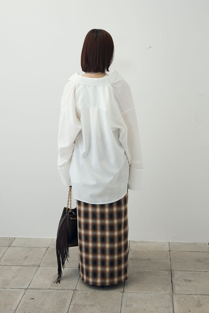 [予約/SET]カップ付きアメスリタンク+ビッグカフスオーバーサイズシャツ+チェックストレートスカート(3set)