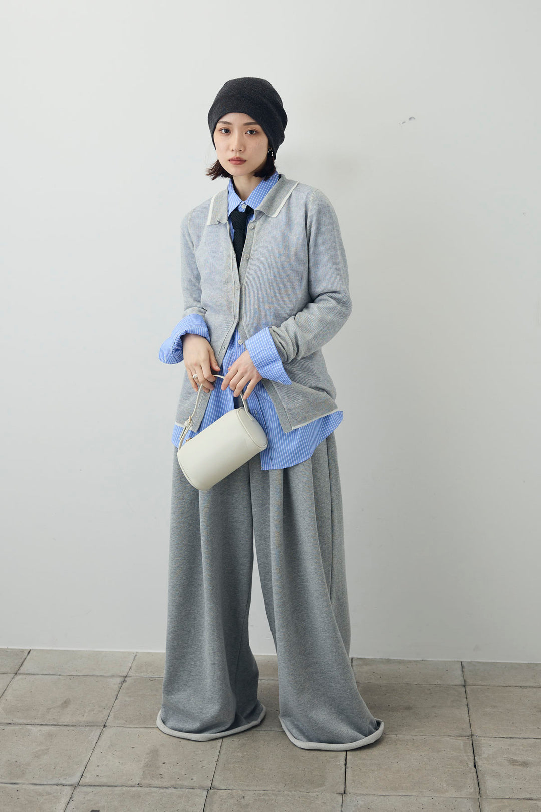 [予約/SET]リネンタッチポロニットカーデ+ダブルウエストスウェットパンツ(2set)