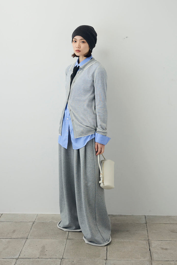 [予約/SET]リネンタッチポロニットカーデ+ダブルウエストスウェットパンツ(2set)