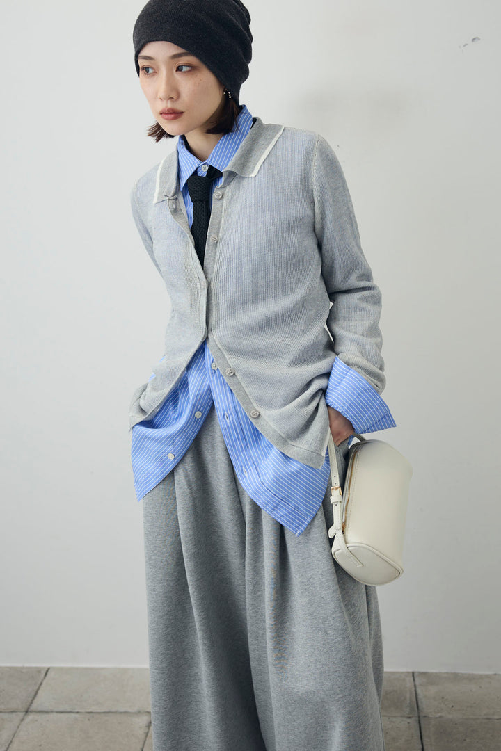 [予約/SET]リネンタッチポロニットカーデ+ダブルウエストスウェットパンツ(2set)