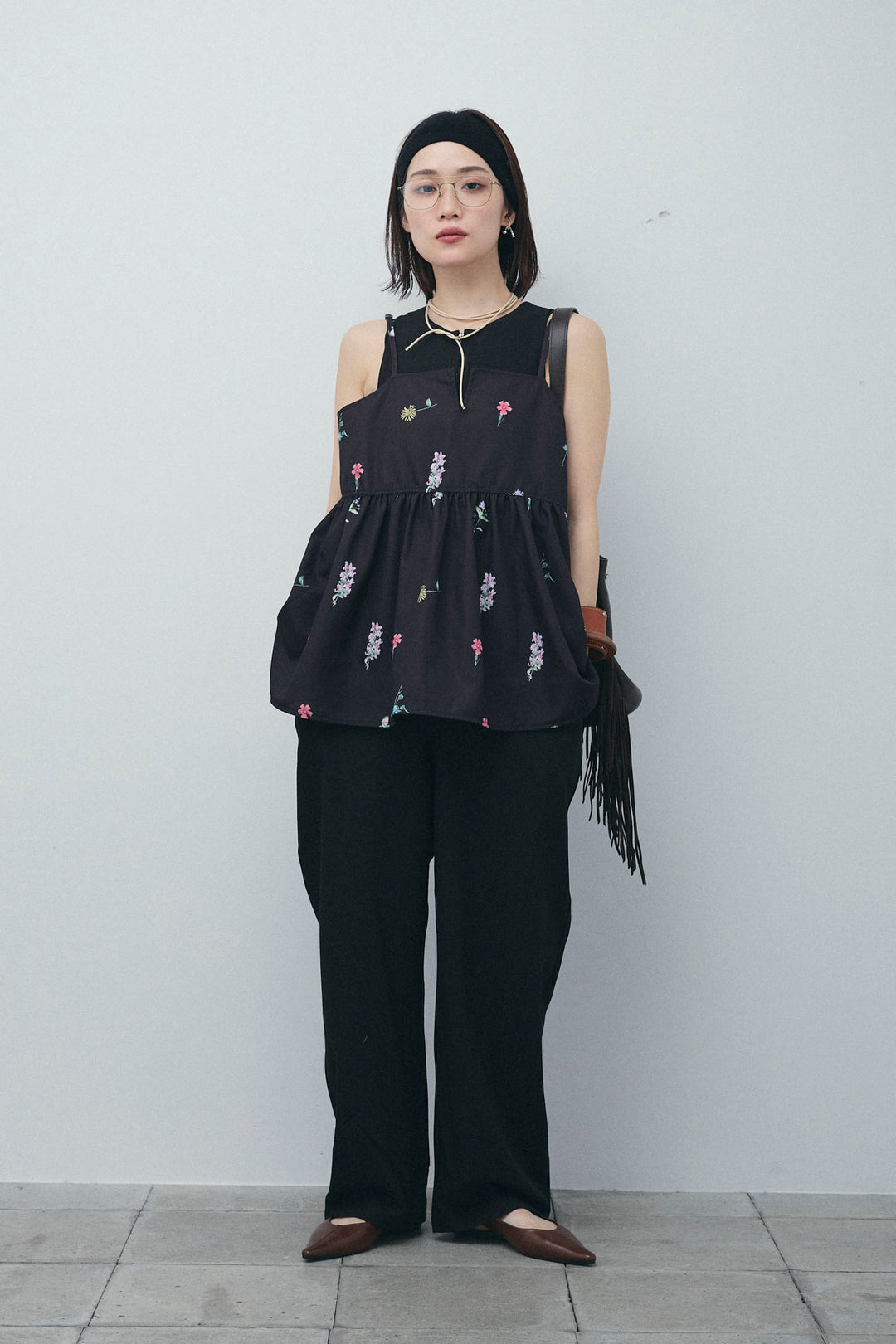 [予約/SET]フラワープリントキャミ+アメリカンスリーブオールインワン(2set)