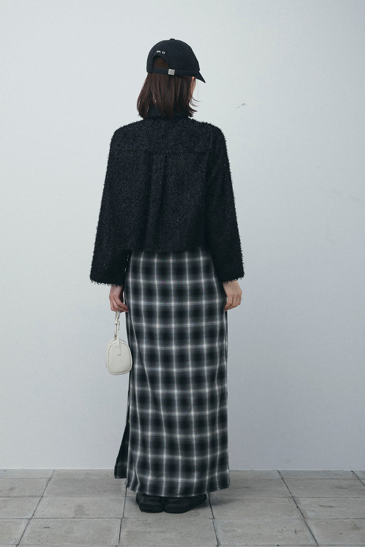 [予約/SET]フェザークロップドシャツ+チェックストレートスカート(2set)