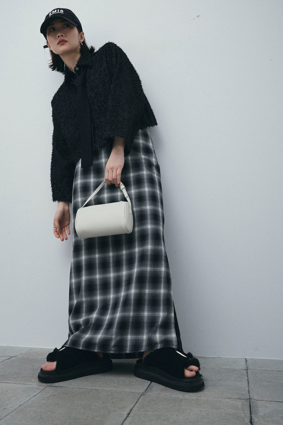 [予約/SET]フェザークロップドシャツ+チェックストレートスカート(2set)