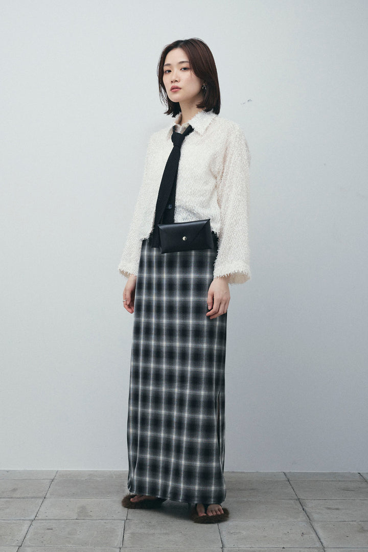 [予約/SET]フェザークロップドシャツ+チェックストレートスカート(2set)