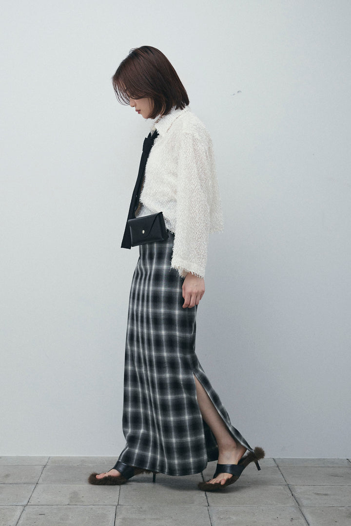 [予約/SET]フェザークロップドシャツ+チェックストレートスカート(2set)