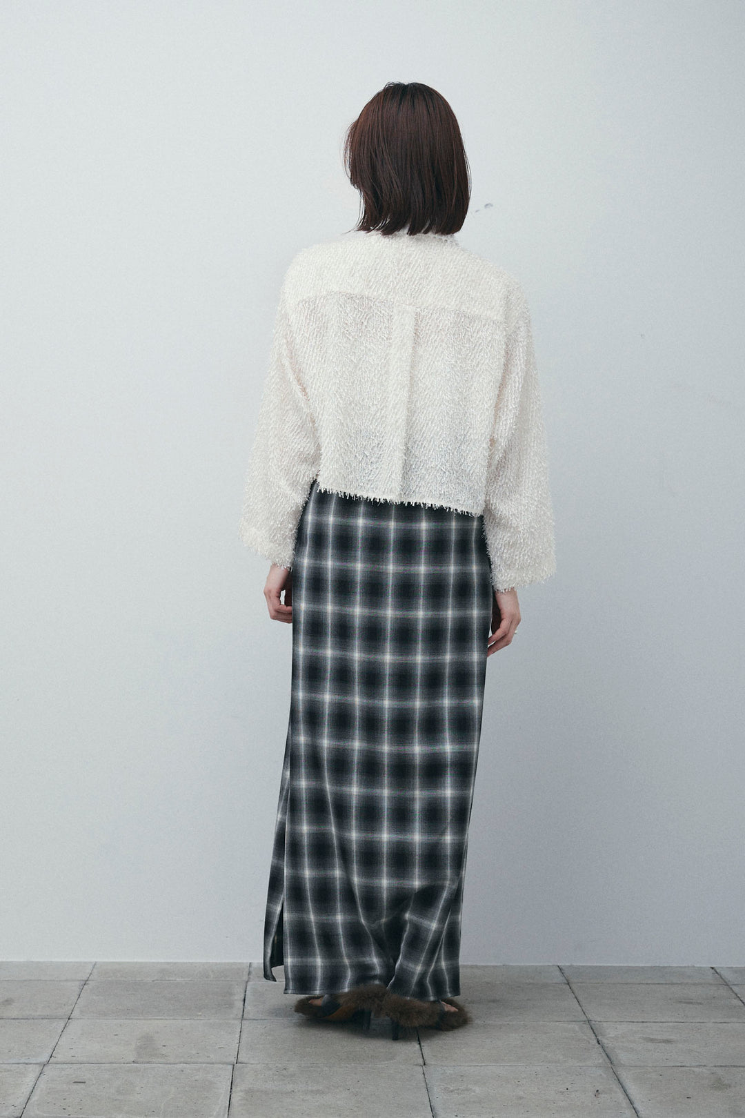 [予約/SET]フェザークロップドシャツ+チェックストレートスカート(2set)