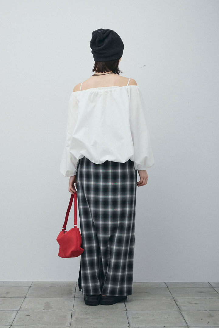 [予約/SET]オフショルバルーンブラウス+チェックストレートスカート(2set)