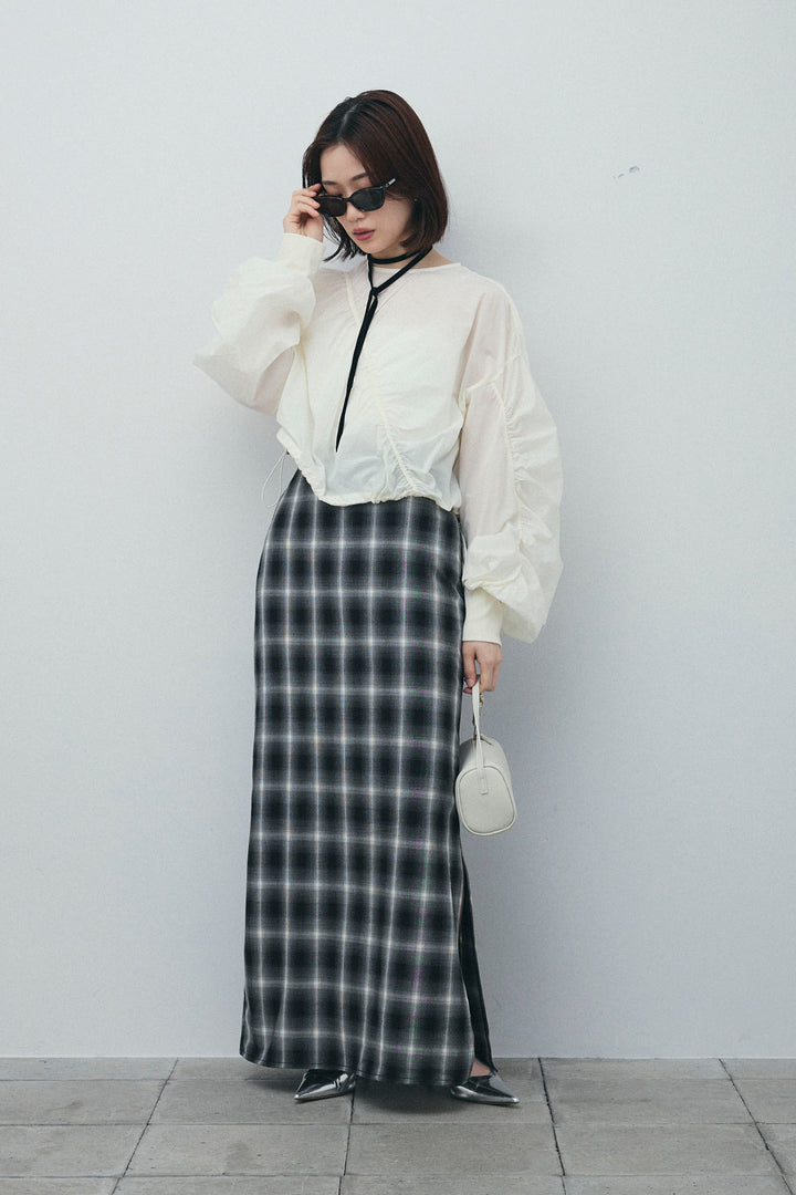 [予約/SET]シャーリングボリュームシアーPO+チェックストレートスカート(2set)