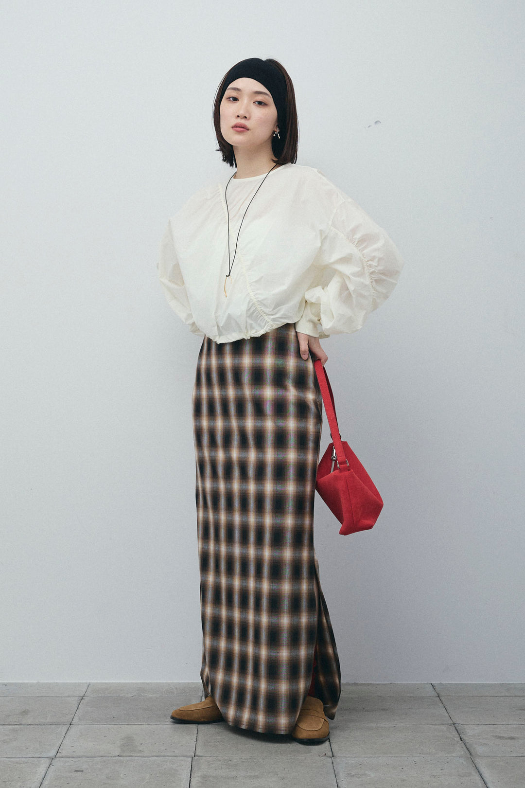 [予約/SET]シャーリングボリュームシアーPO+チェックストレートスカート(2set)