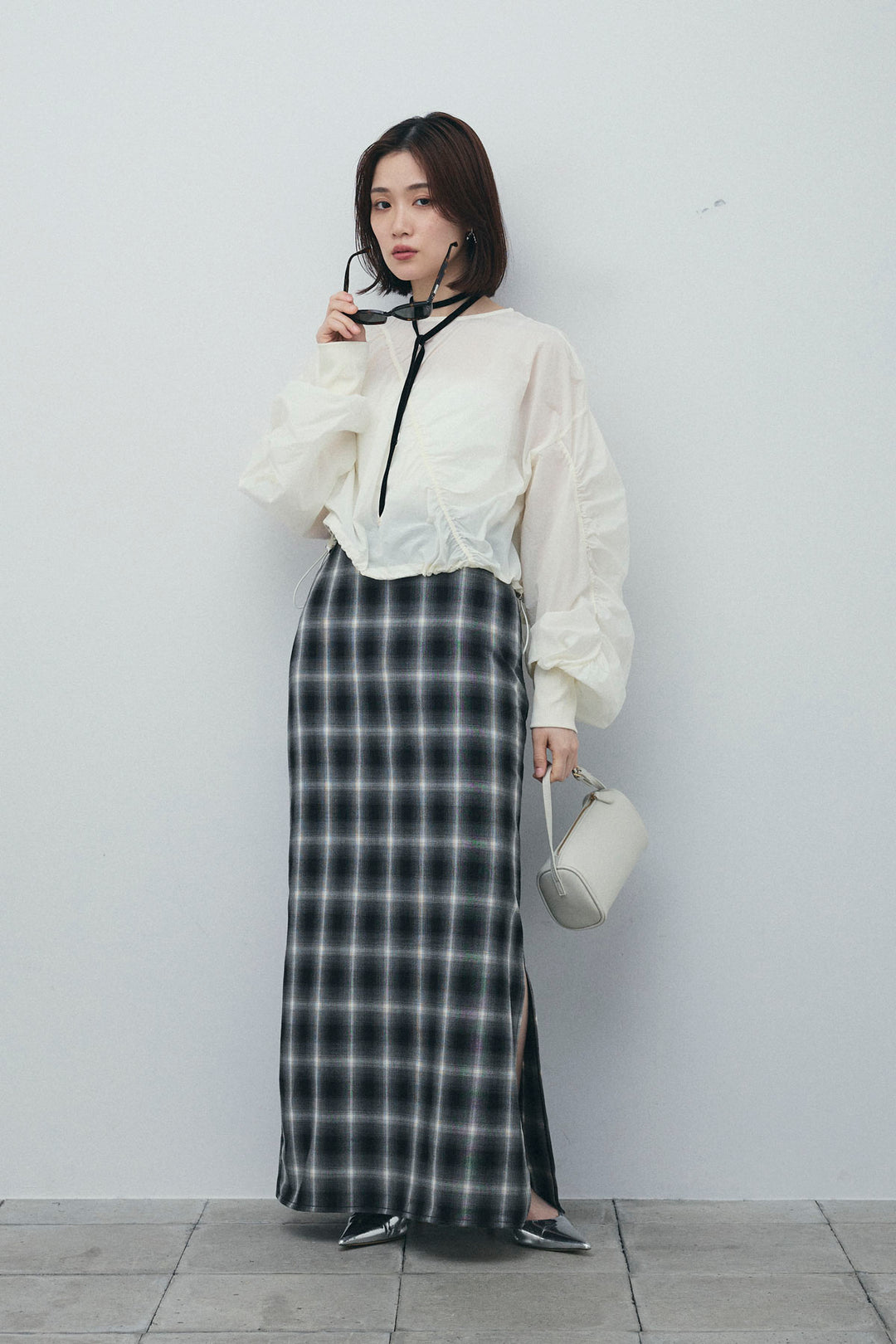 [予約/SET]シャーリングボリュームシアーPO+チェックストレートスカート(2set)