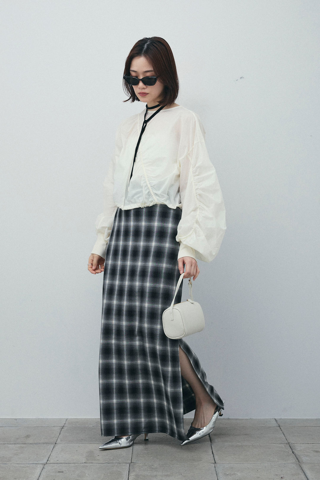 [予約/SET]シャーリングボリュームシアーPO+チェックストレートスカート(2set)