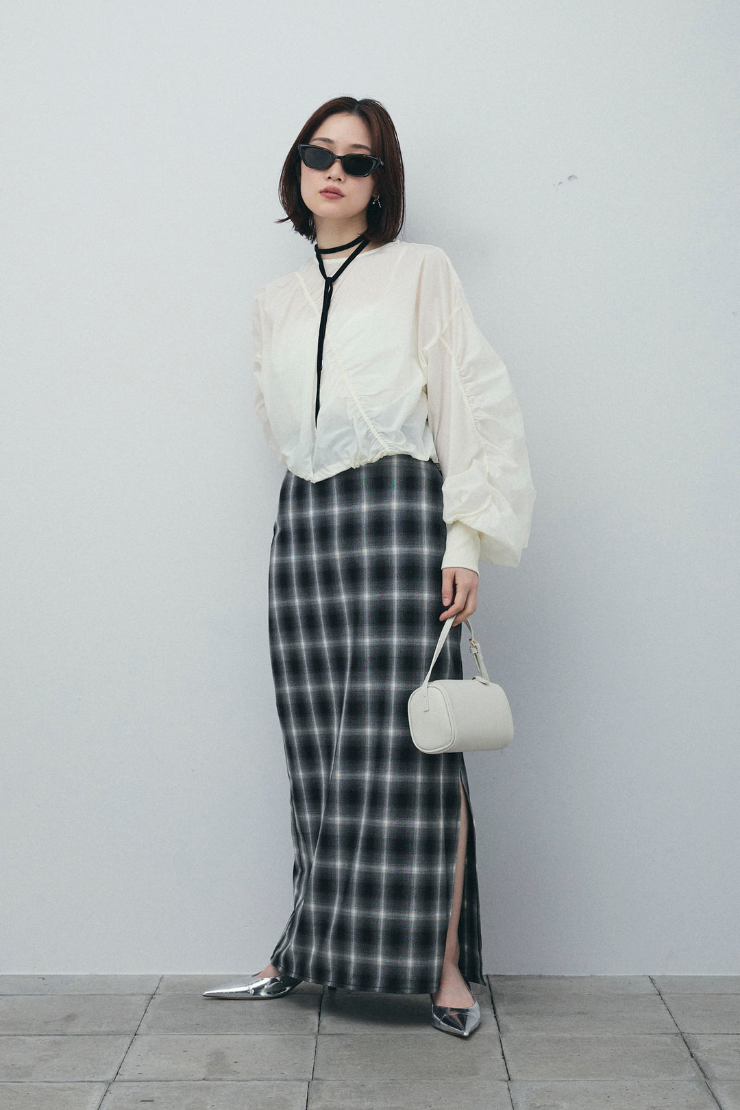 [予約/SET]シャーリングボリュームシアーPO+チェックストレートスカート(2set)