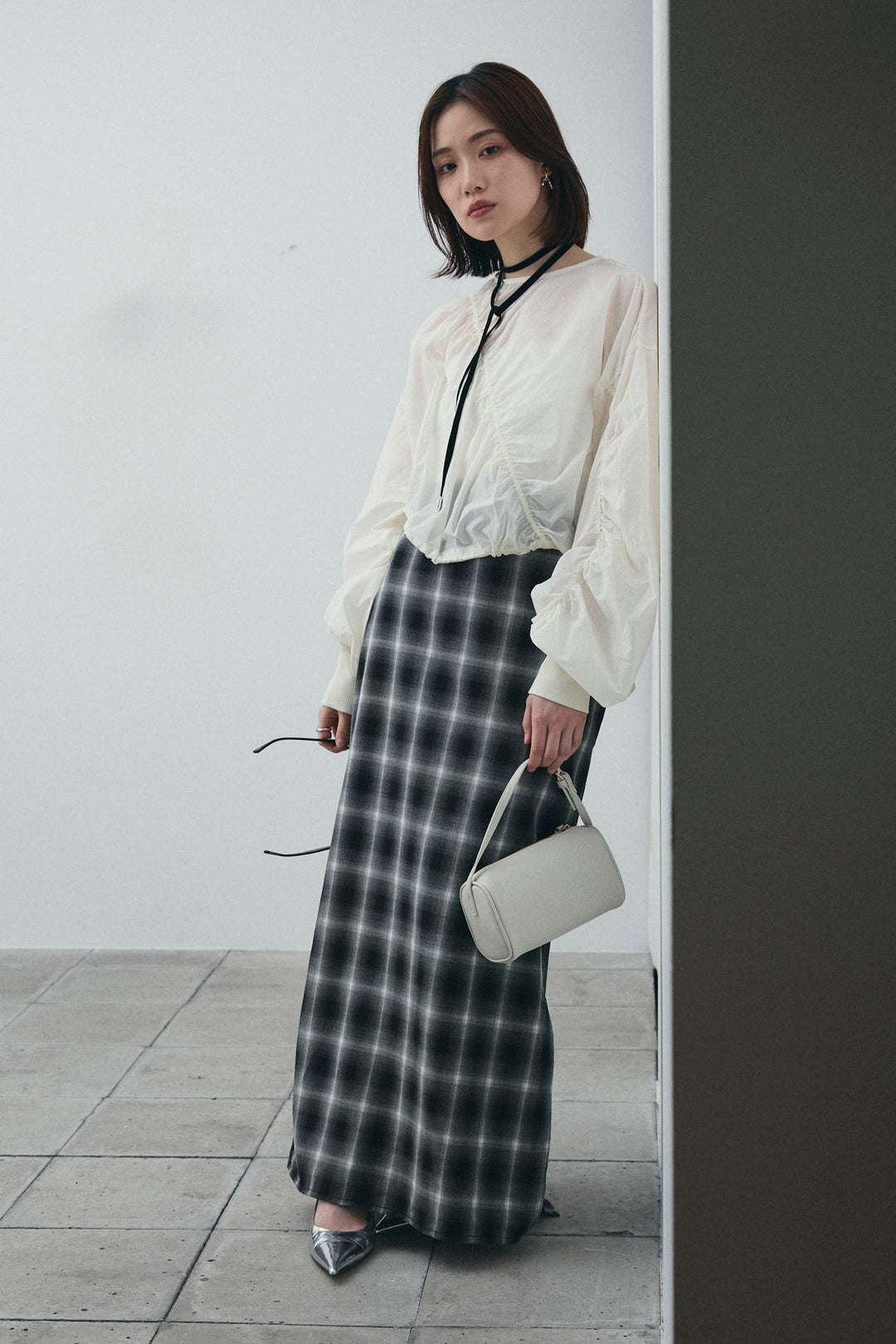 [予約/SET]シャーリングボリュームシアーPO+チェックストレートスカート(2set)