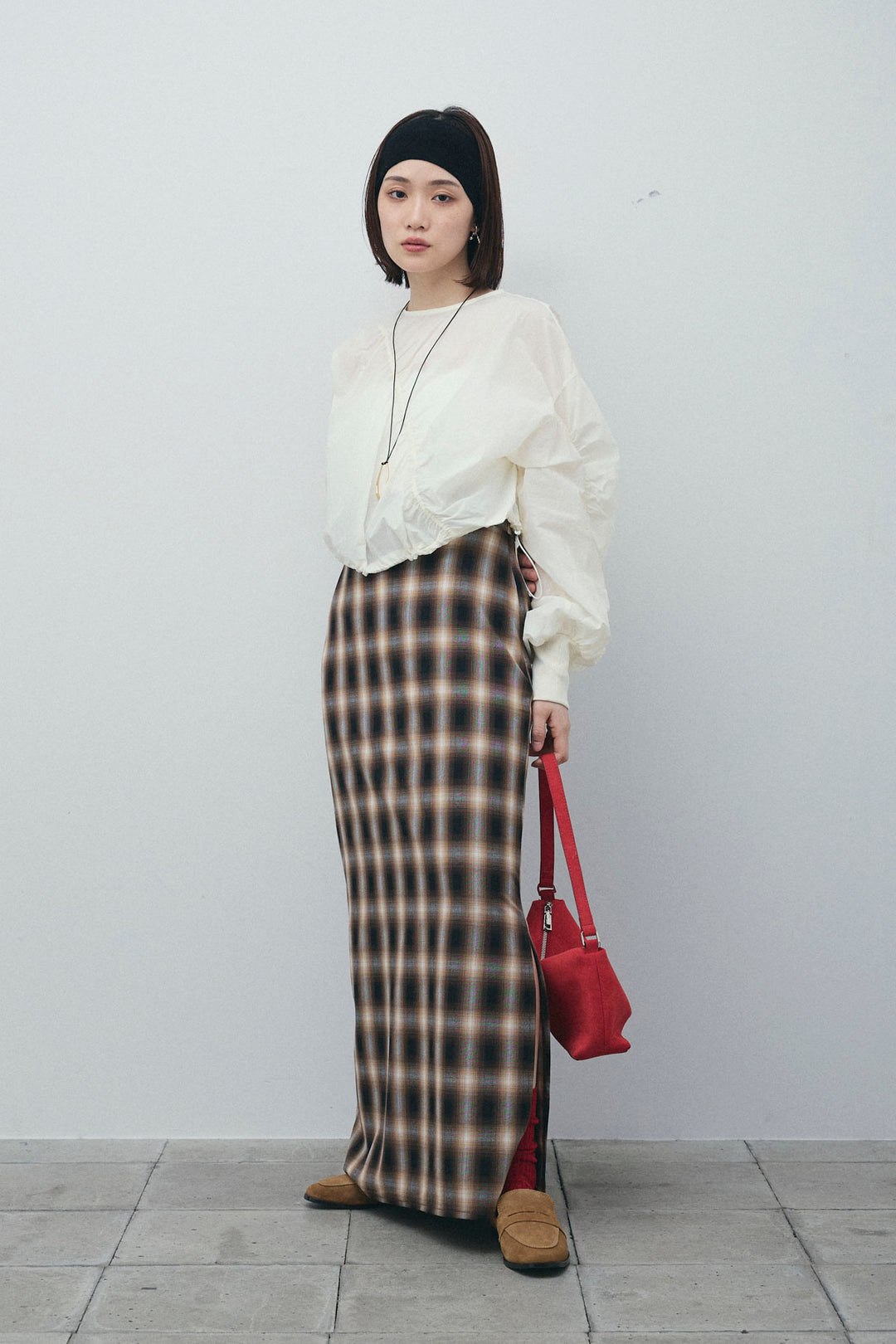 [予約/SET]シャーリングボリュームシアーPO+チェックストレートスカート(2set)