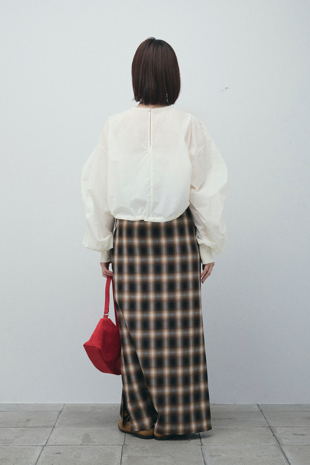 [予約/SET]シャーリングボリュームシアーPO+チェックストレートスカート(2set)