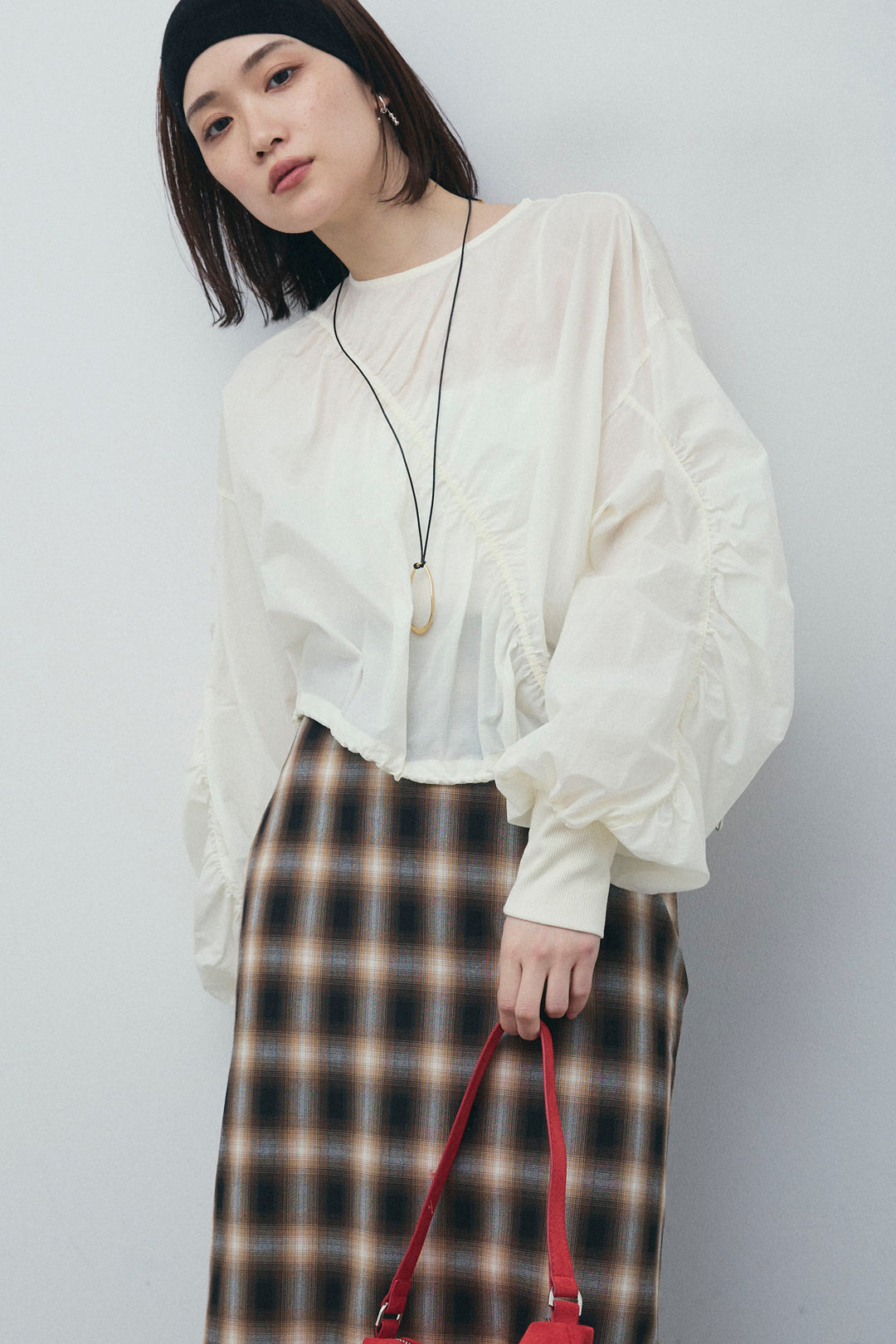 [予約/SET]シャーリングボリュームシアーPO+チェックストレートスカート(2set)