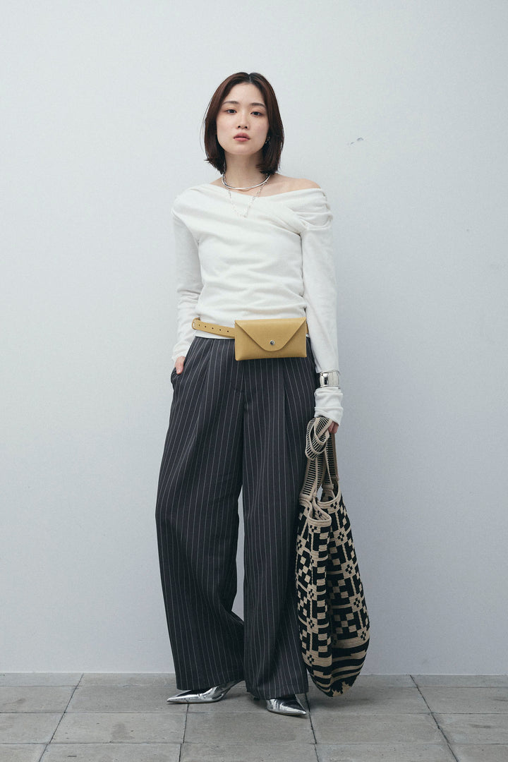 [予約/SET]オフショルプルオーバー+ダブルウエストピンストライプパンツ(2set)