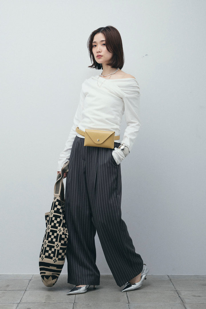 [予約/SET]オフショルプルオーバー+ダブルウエストピンストライプパンツ(2set)