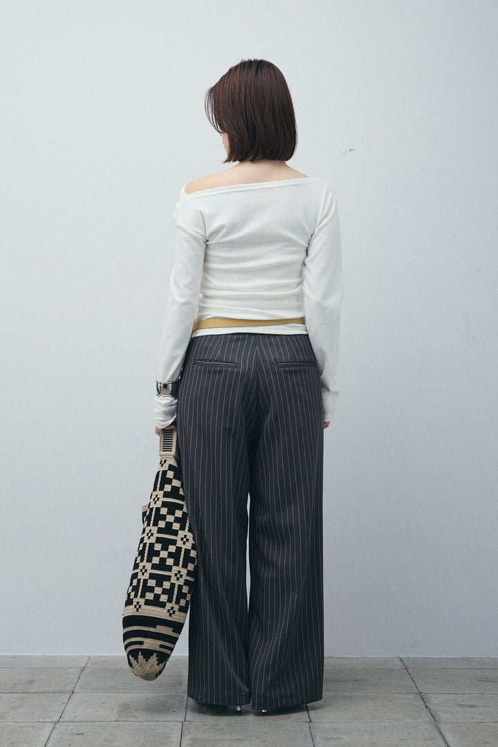 [予約/SET]オフショルプルオーバー+ダブルウエストピンストライプパンツ(2set)