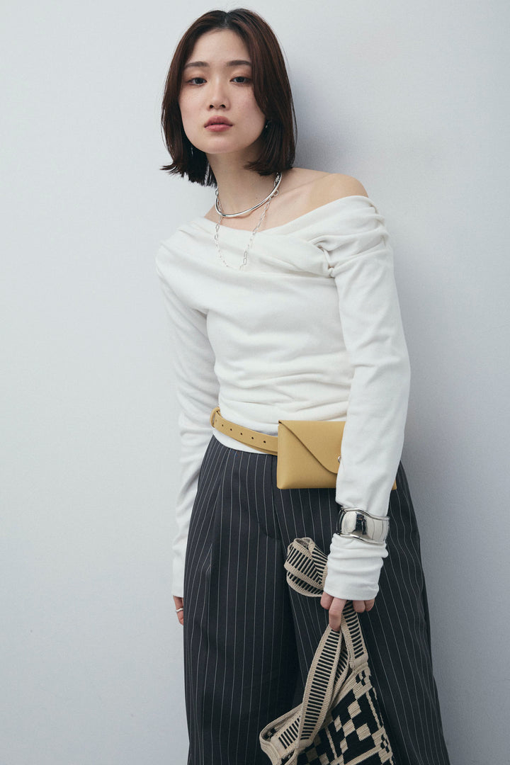 [予約/SET]オフショルプルオーバー+ダブルウエストピンストライプパンツ(2set)