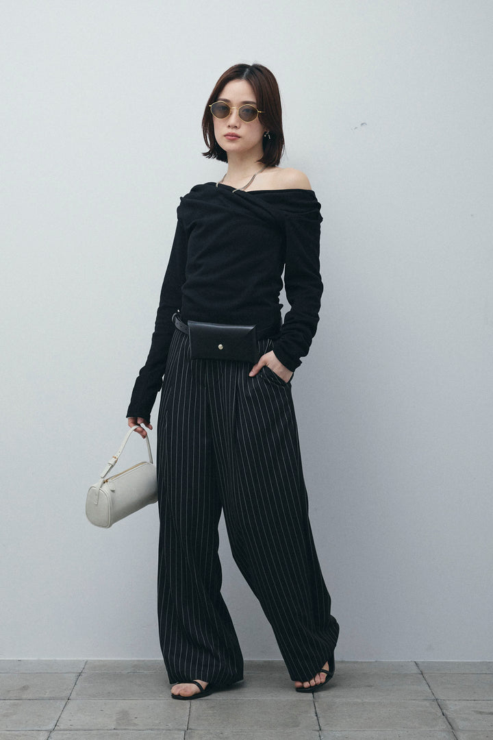[予約/SET]オフショルプルオーバー+ダブルウエストピンストライプパンツ(2set)