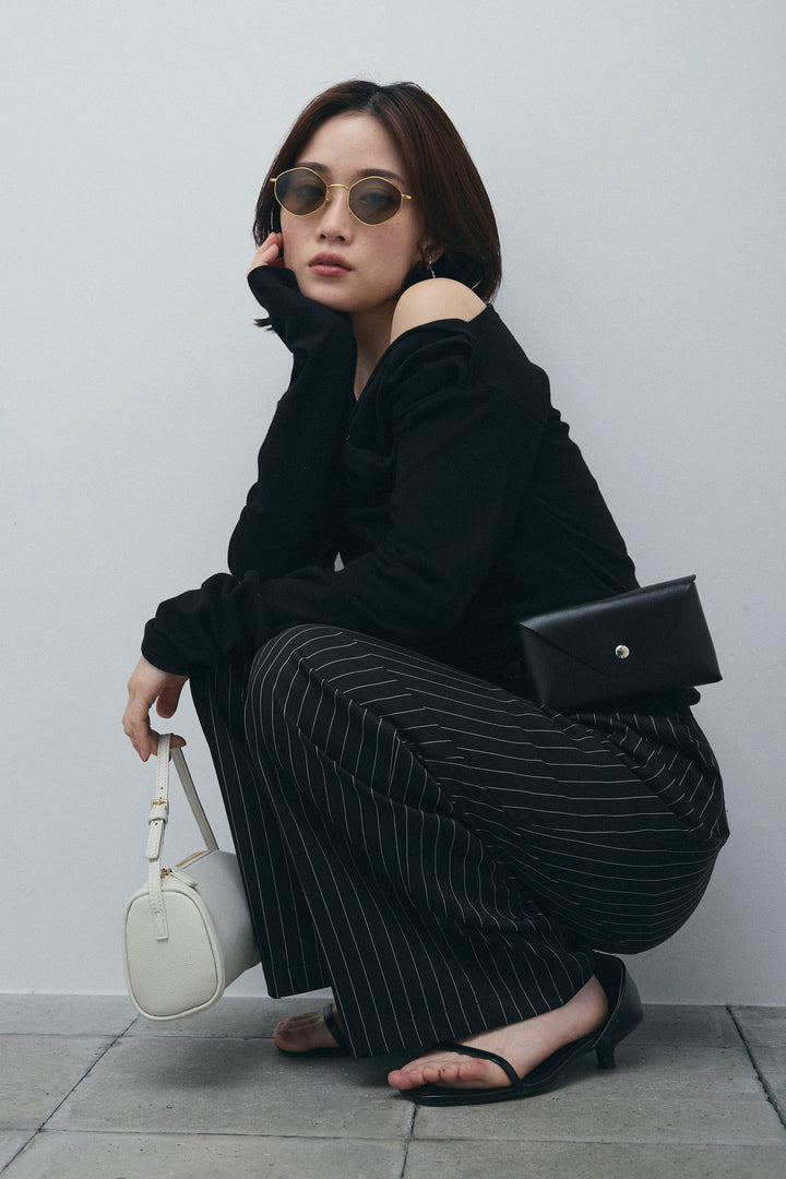 [予約/SET]オフショルプルオーバー+ダブルウエストピンストライプパンツ(2set)