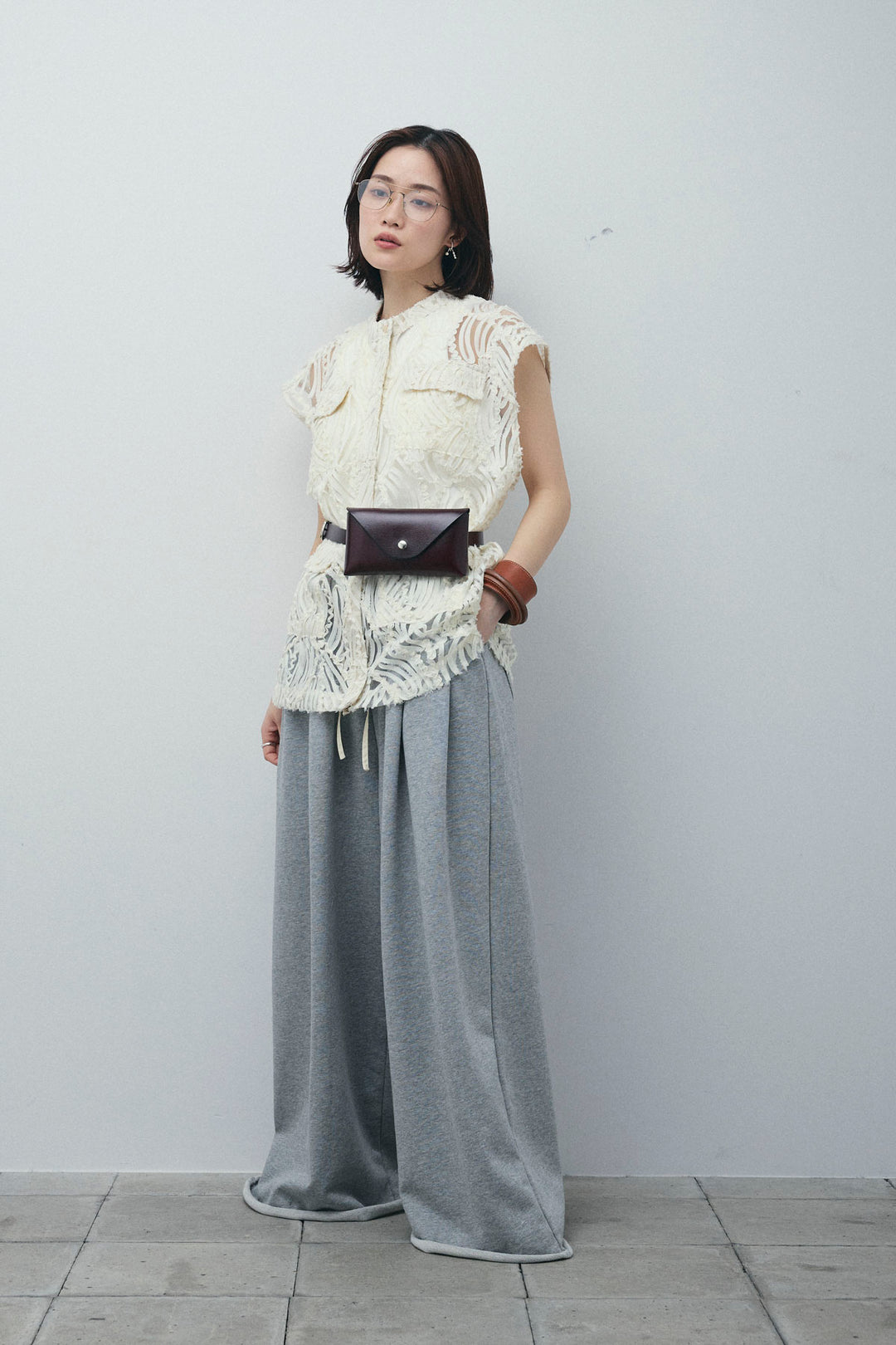 [予約/SET]テープ刺繍ジレベスト+ダブルウエストスウェットパンツ(2set)