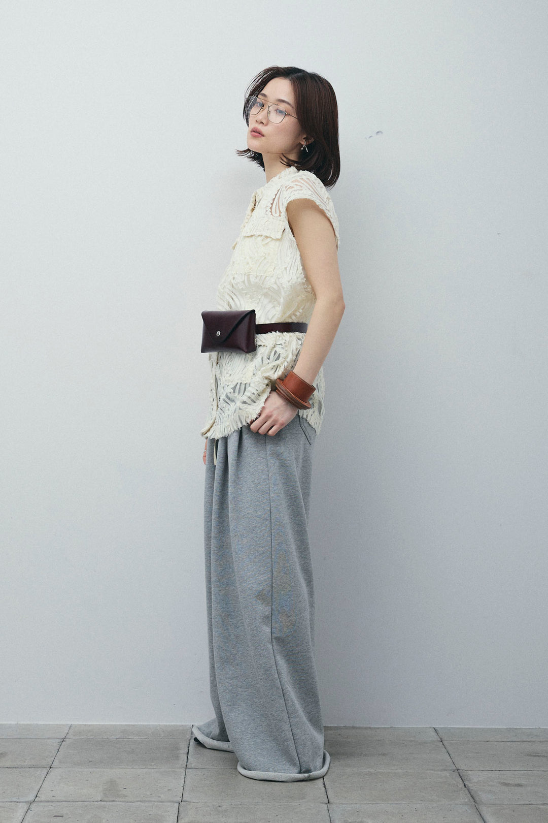 [予約/SET]テープ刺繍ジレベスト+ダブルウエストスウェットパンツ(2set)