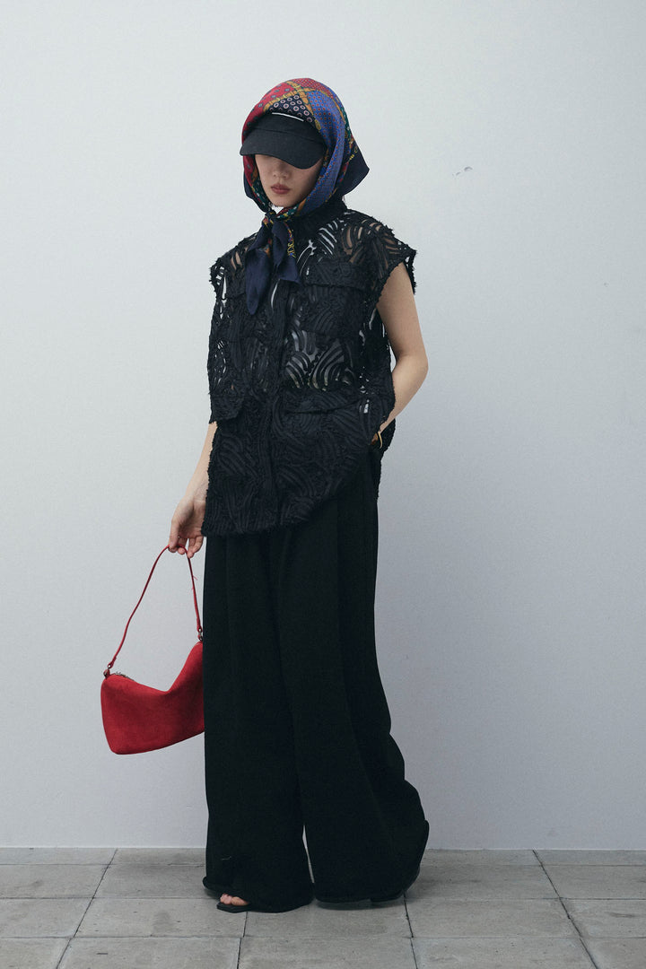 [予約/SET]テープ刺繍ジレベスト+ダブルウエストスウェットパンツ(2set)