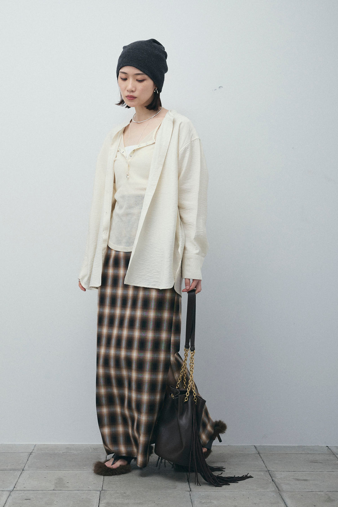 [予約/SET]シアーテレコヘンリーネックPO+ビンテージクロスシャツ+チェックストレートスカート(3set)