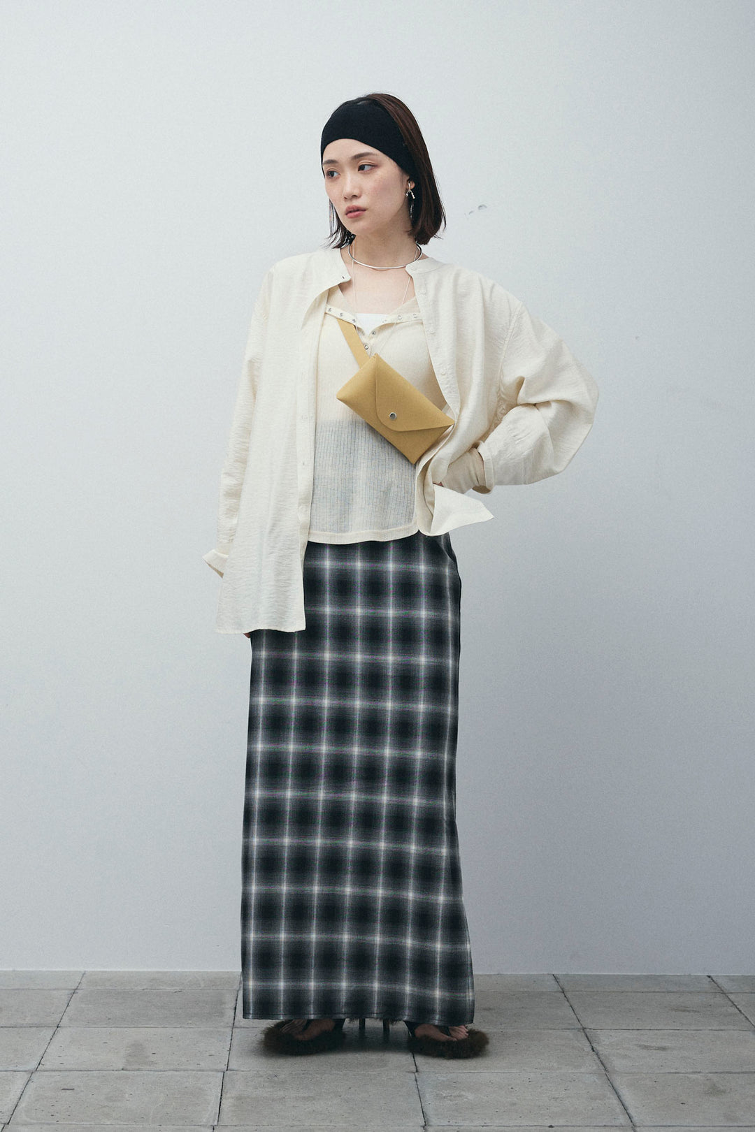 [予約/SET]シアーテレコヘンリーネックPO+ビンテージクロスシャツ+チェックストレートスカート(3set)