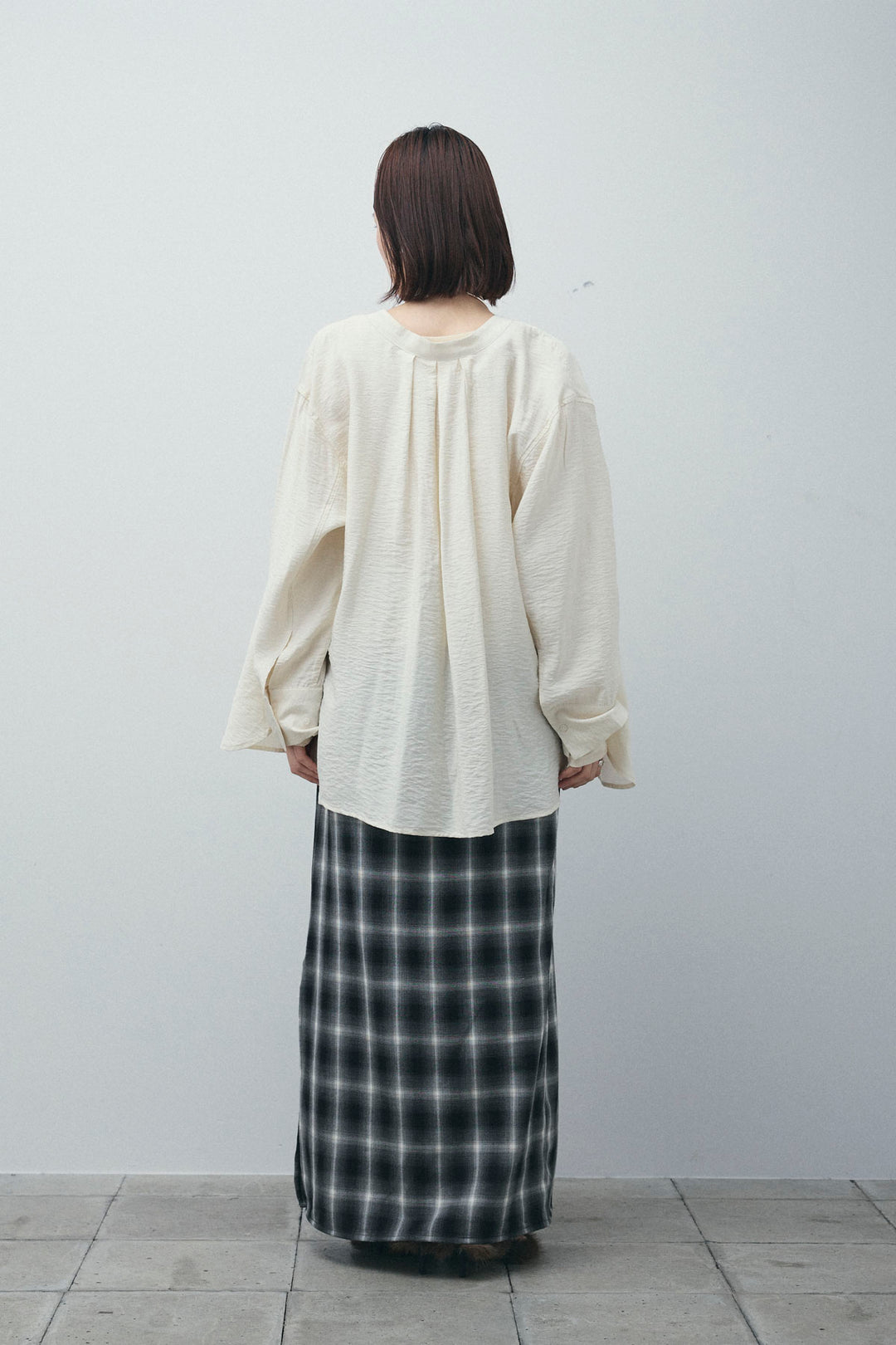 [予約/SET]ビンテージクロスシャツ+チェックストレートスカート(2set)