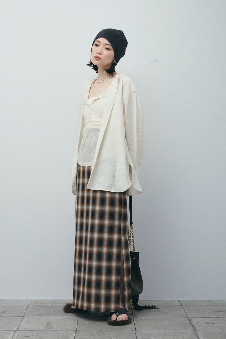 [予約/SET]シアーテレコヘンリーネックPO+ビンテージクロスシャツ+チェックストレートスカート(3set)