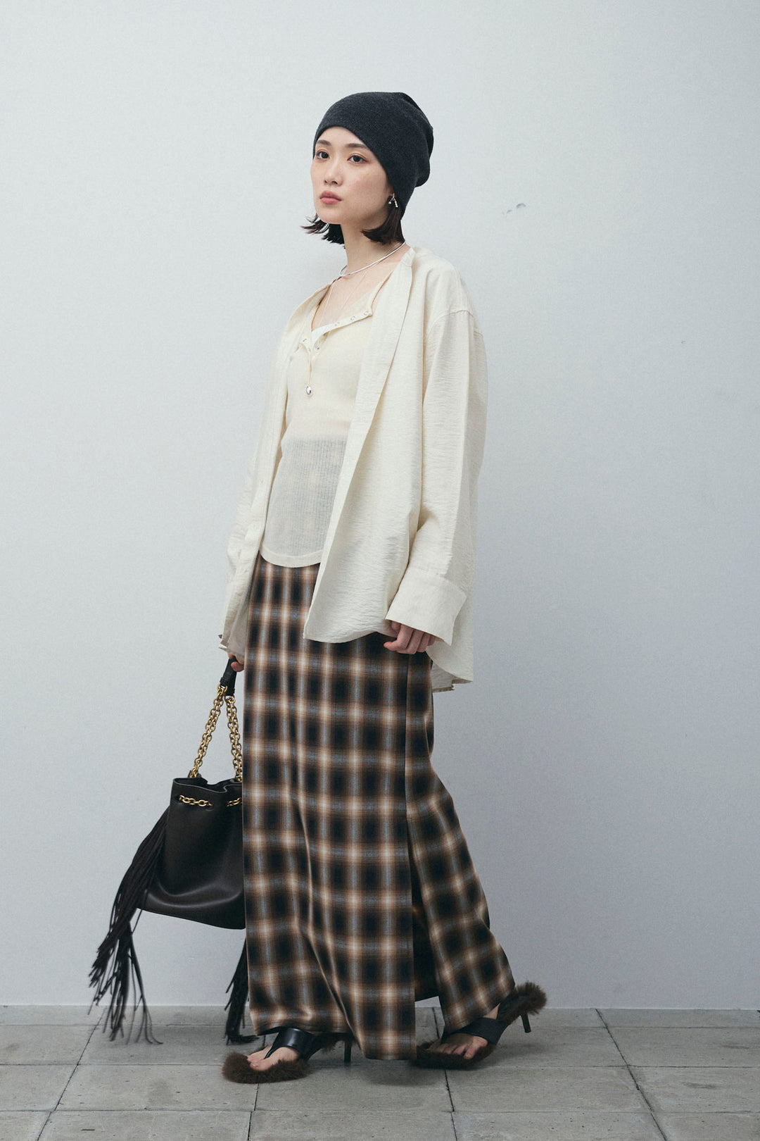 [予約/SET]シアーテレコヘンリーネックPO+ビンテージクロスシャツ+チェックストレートスカート(3set)