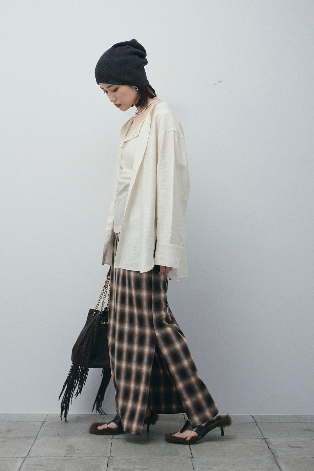 [予約/SET]ビンテージクロスシャツ+チェックストレートスカート(2set)