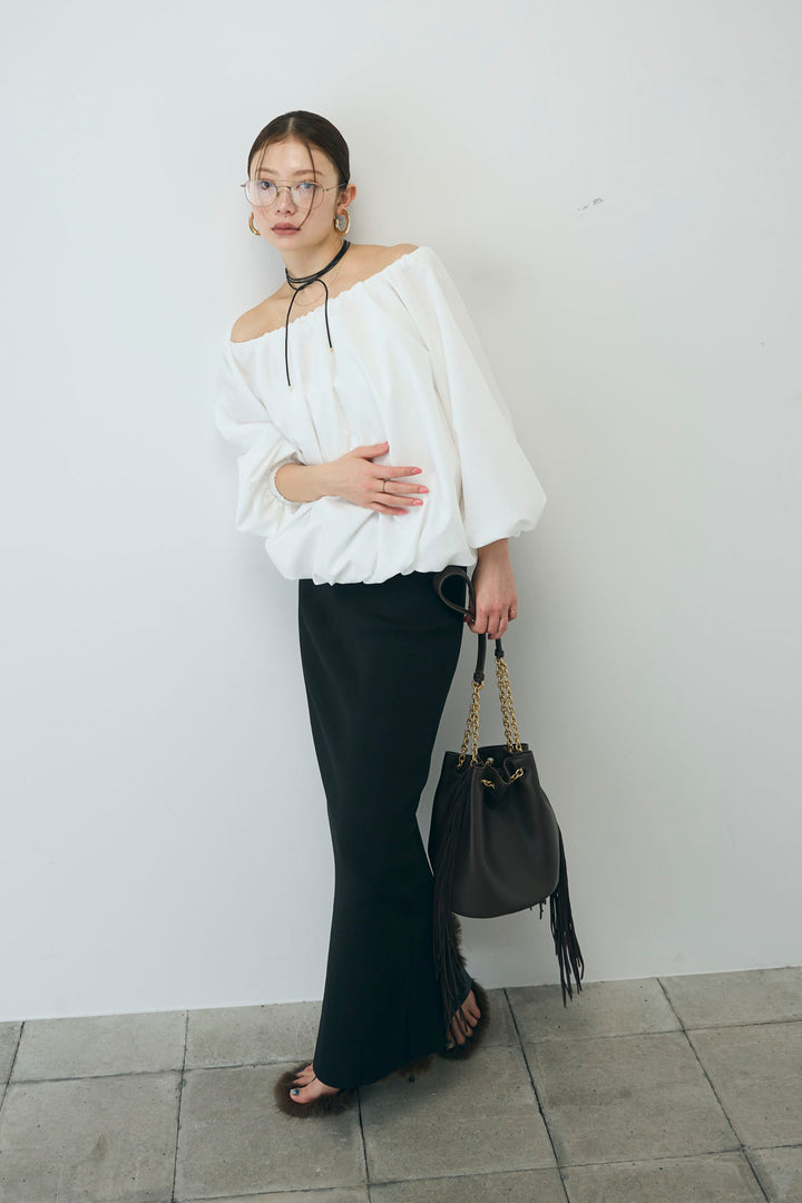 [予約/SET]オフショルバルーンブラウス+ダンボールニットスカート(2set)