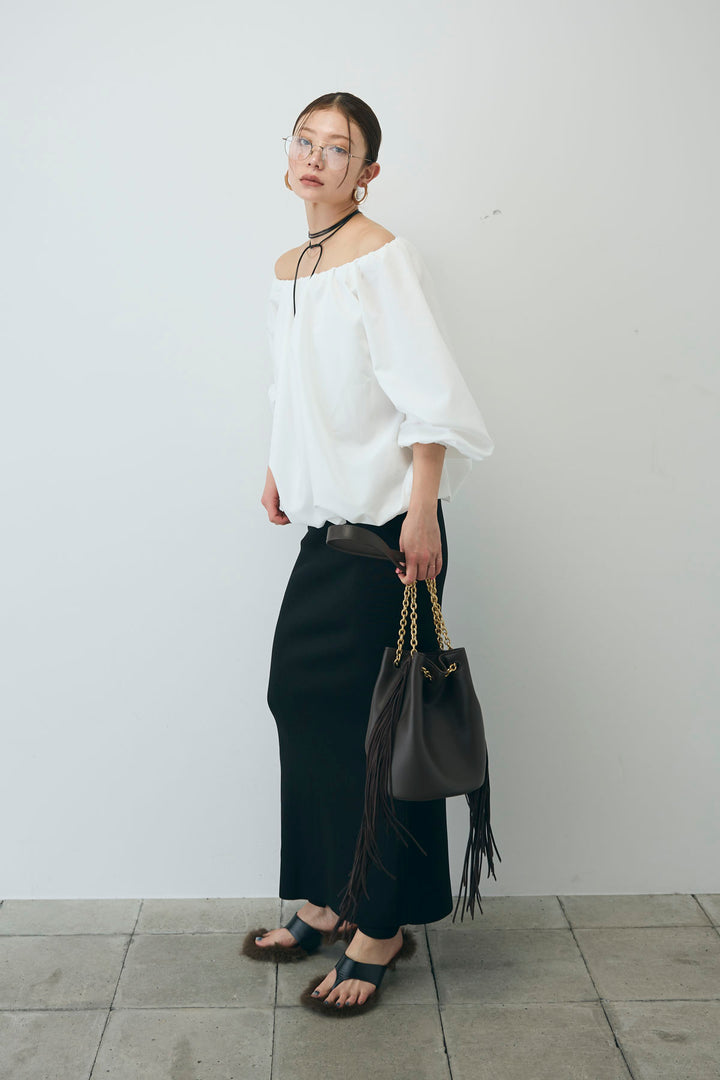 [予約/SET]オフショルバルーンブラウス+ダンボールニットスカート(2set)