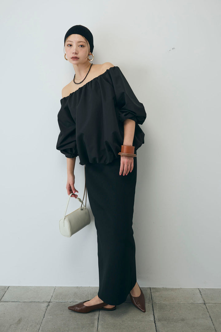 [予約/SET]オフショルバルーンブラウス+ダンボールニットスカート+スリットレギンス(3set)