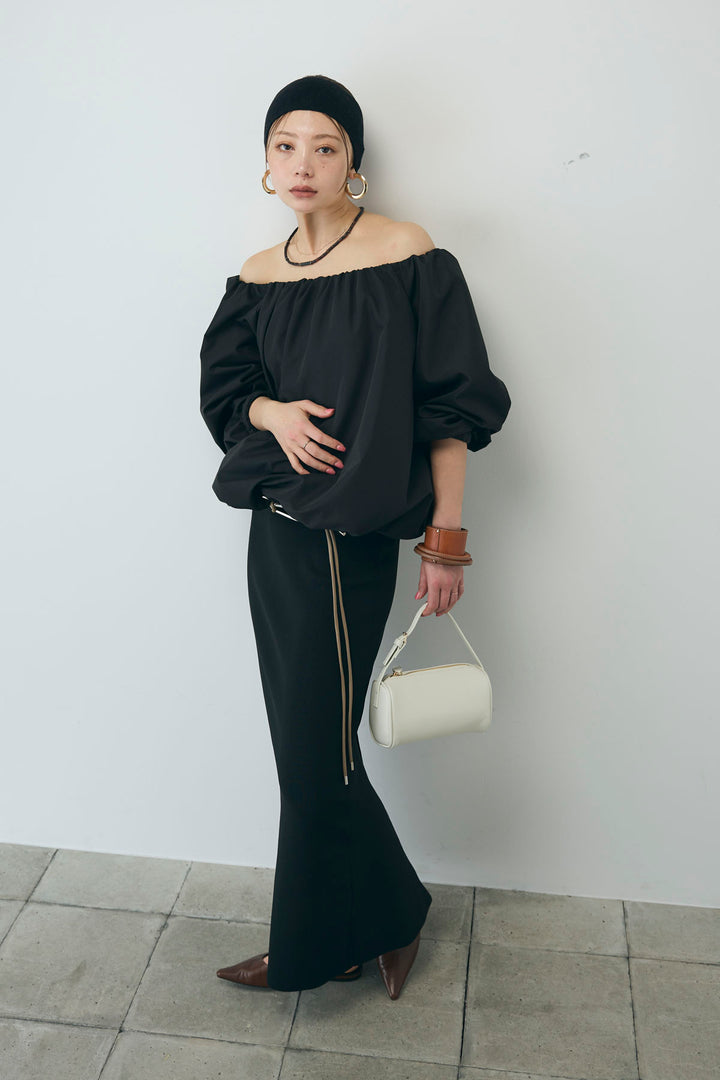 [予約/SET]オフショルバルーンブラウス+ダンボールニットスカート+スリットレギンス(3set)