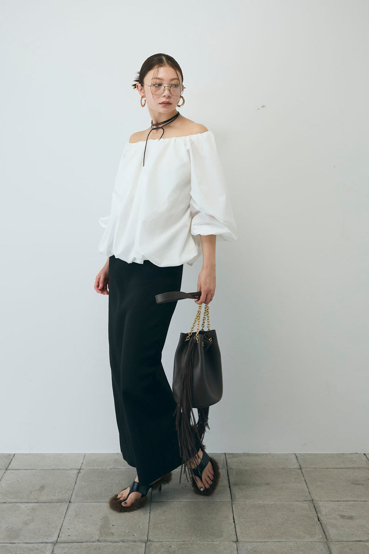 [予約/SET]オフショルバルーンブラウス+ダンボールニットスカート(2set)