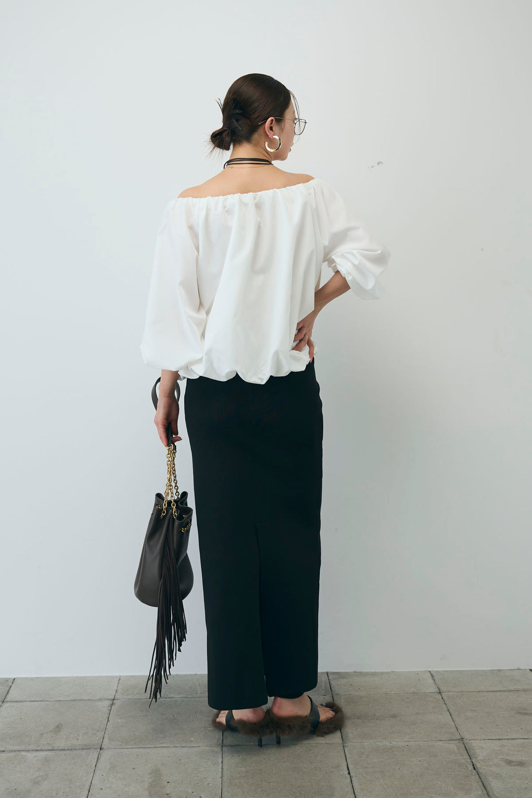 [予約/SET]オフショルバルーンブラウス+ダンボールニットスカート(2set)