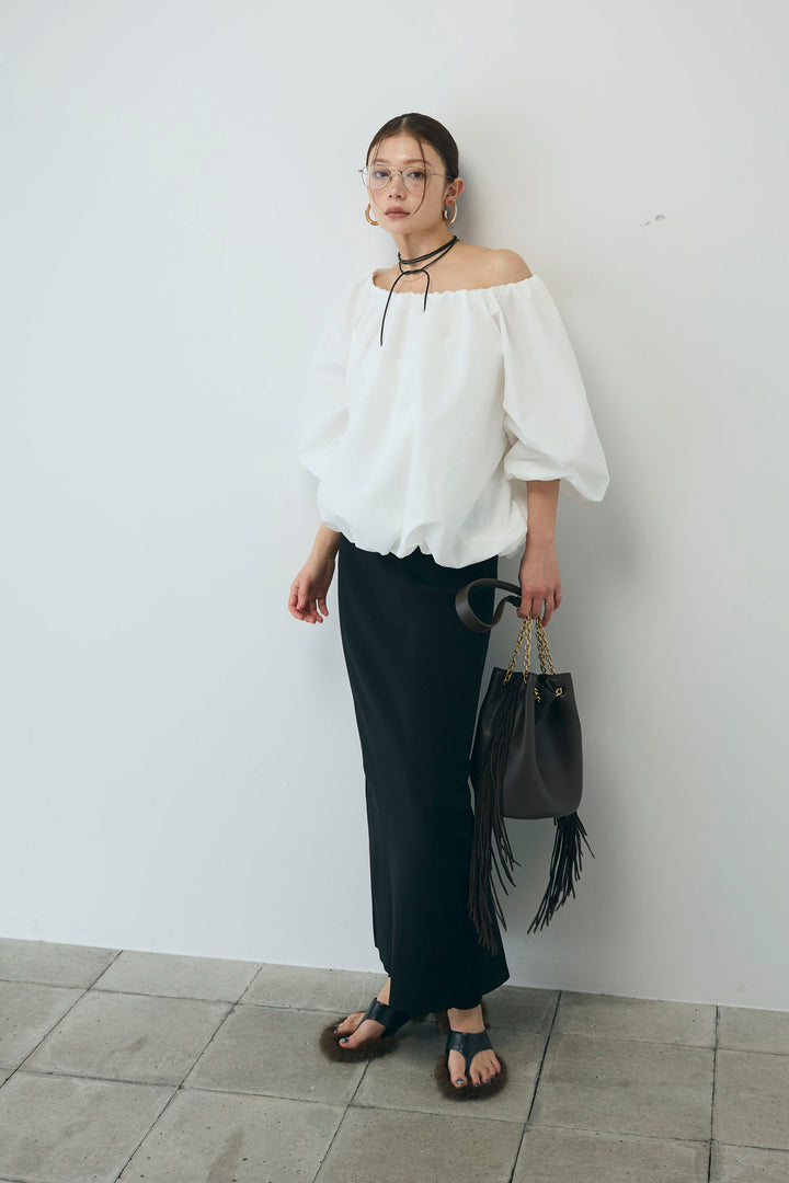 [予約/SET]オフショルバルーンブラウス+ダンボールニットスカート(2set)