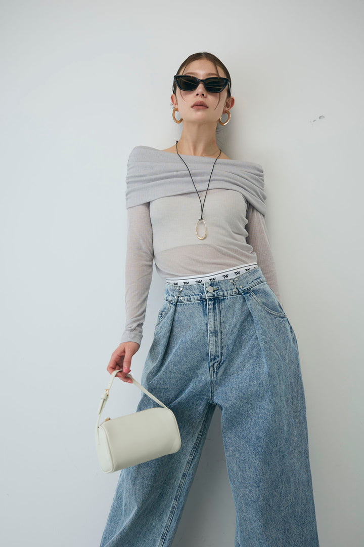 [予約/SET]シアーオフショルトップス+ウエストホックワイドデニム(2set)