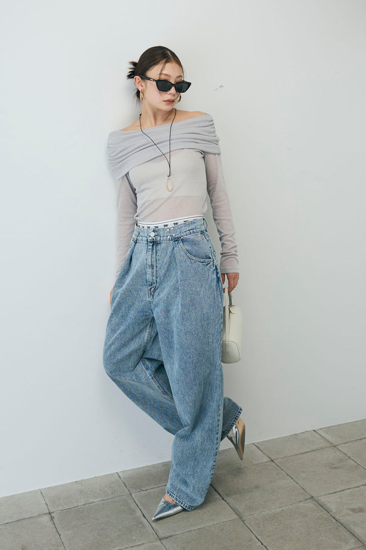 [予約/SET]シアーオフショルトップス+ウエストホックワイドデニム(2set)