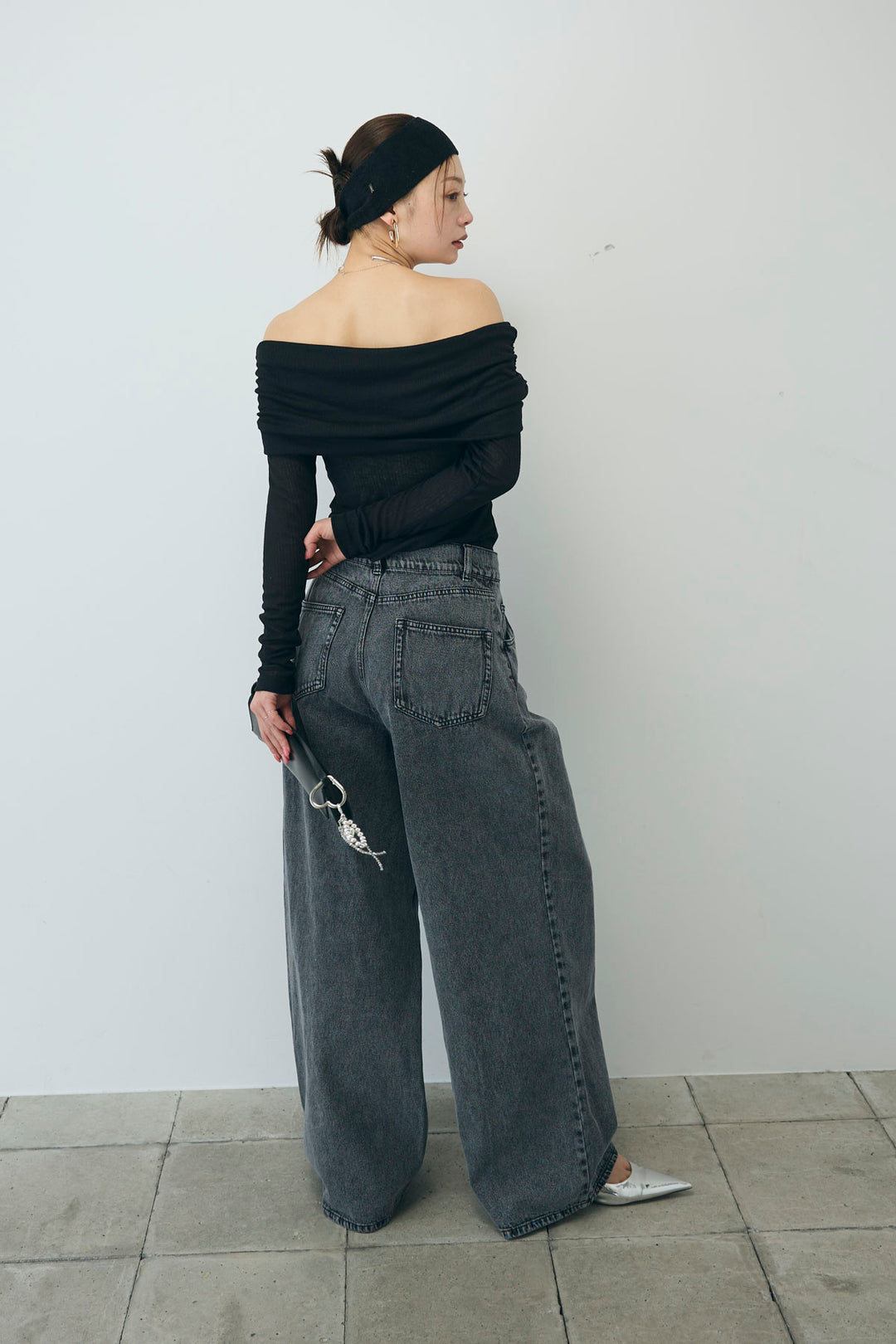 [予約/SET]シアーオフショルトップス+ウエストホックワイドデニム(2set)